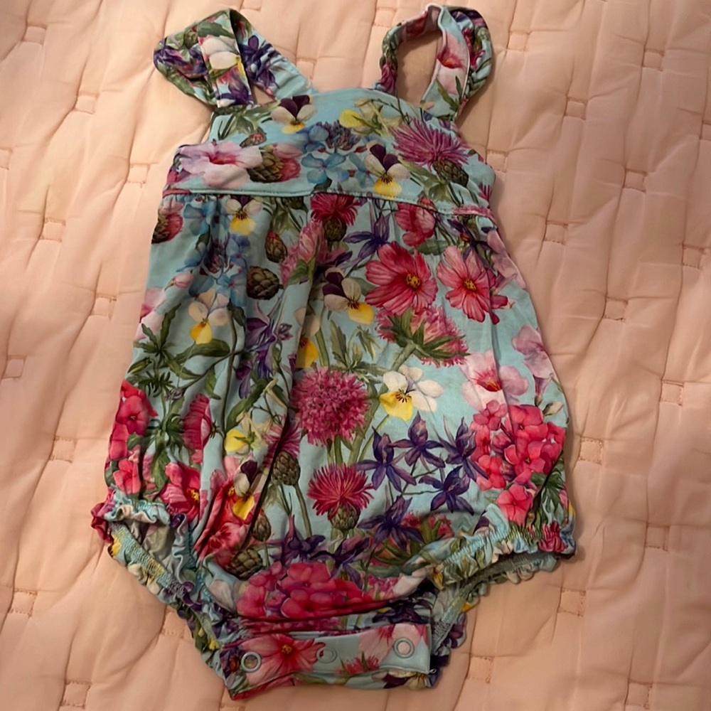 Posh Peanut Blue Floral Romper 6-12